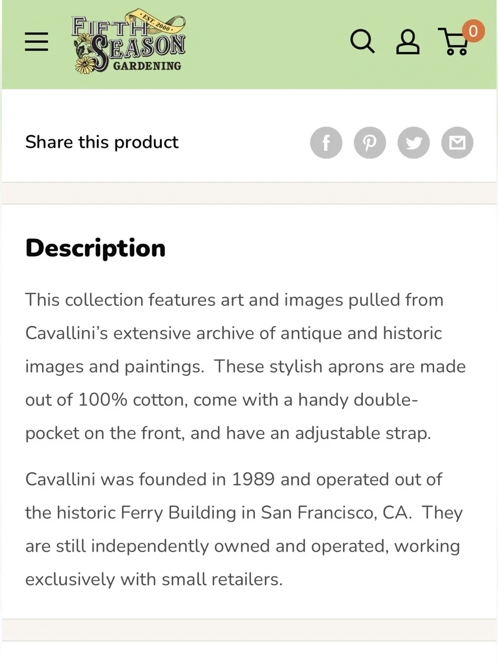 Cavallini & Co. Vegetables Kitchen Apron - New